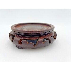 Vtg Wood Carved Asian Riser Pedestal Figurine Vase Display Stand  4" D